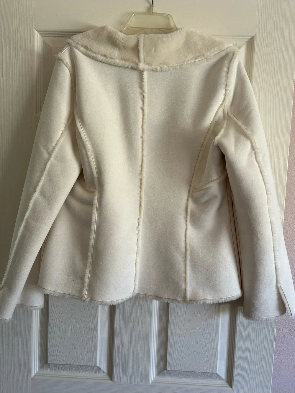 White House Black Market Plush Cream Teddy Shawl Jacket
